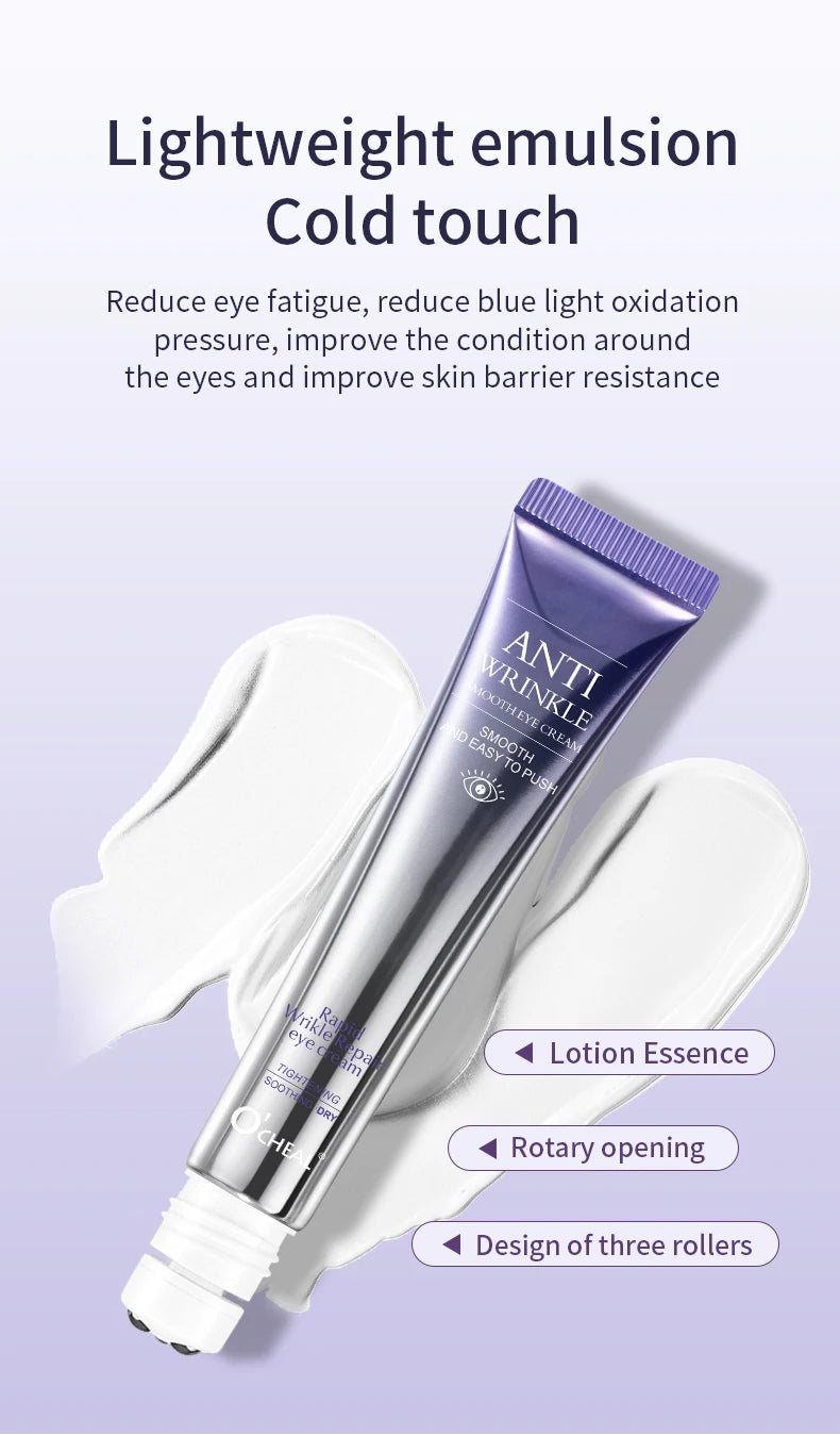 O'CHEAL Anti-Wrinkle & Dark Circle Eye Cream with Roller Massager – Hyaluronic Acid Formula