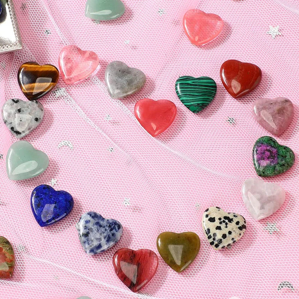 7 Pcs Mini Crystal Heart Stone Sculpture – Polished Chakra Healing Reiki Meditation Decor