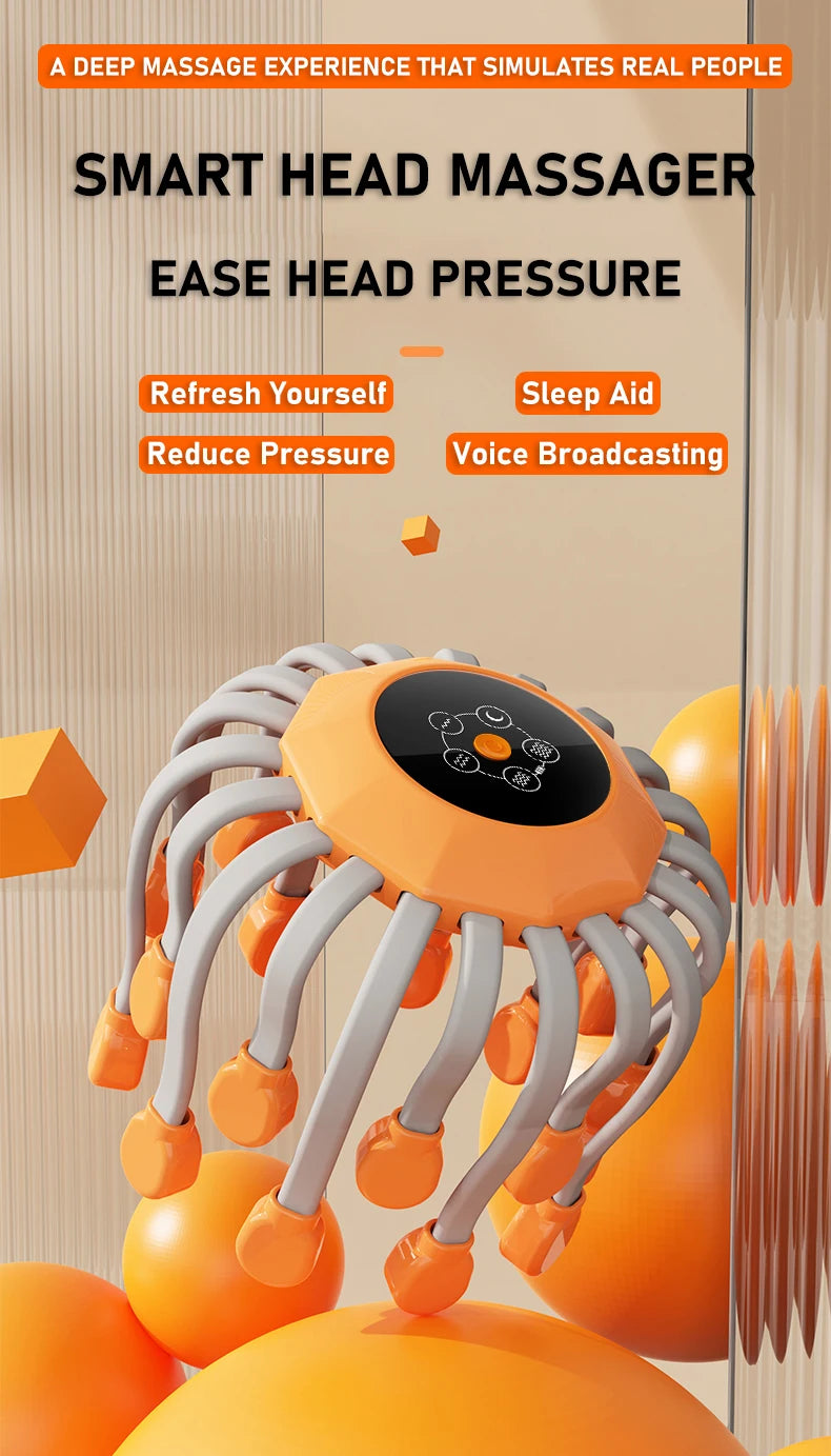 20-Head Red Light Scalp Massager – Electric Octopus Vibrator for Stress Relief & Migraine Support
