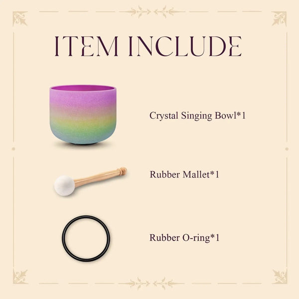 CVNC 440HZ 8 Inch Rainbow Colored B Note Crown Chakra Frosted Quartz Crystal Singing Bowl for Sound Healing and Meditation