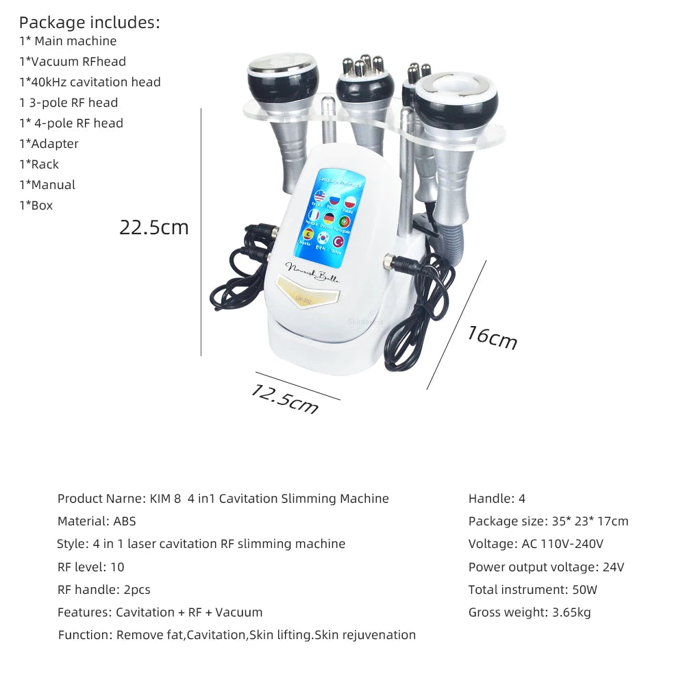 4-in-1 Cavitation Body Slimming & Skin Tightening Machine – Face Lifting, Vacuum Suction, and 40K Beauty Massager
