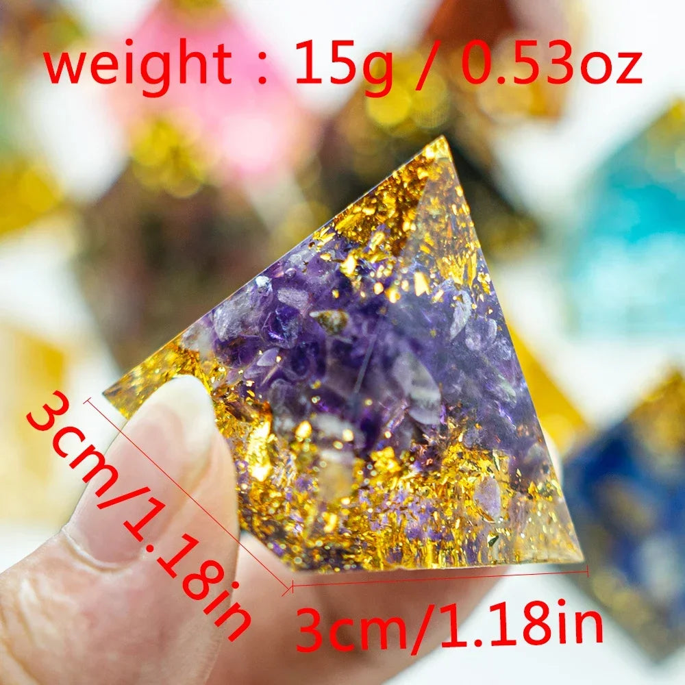Natural Crystal Energy Pyramid – Quartz & Amethyst Reiki Generator for Chakra Healing & Meditation, 1.18in