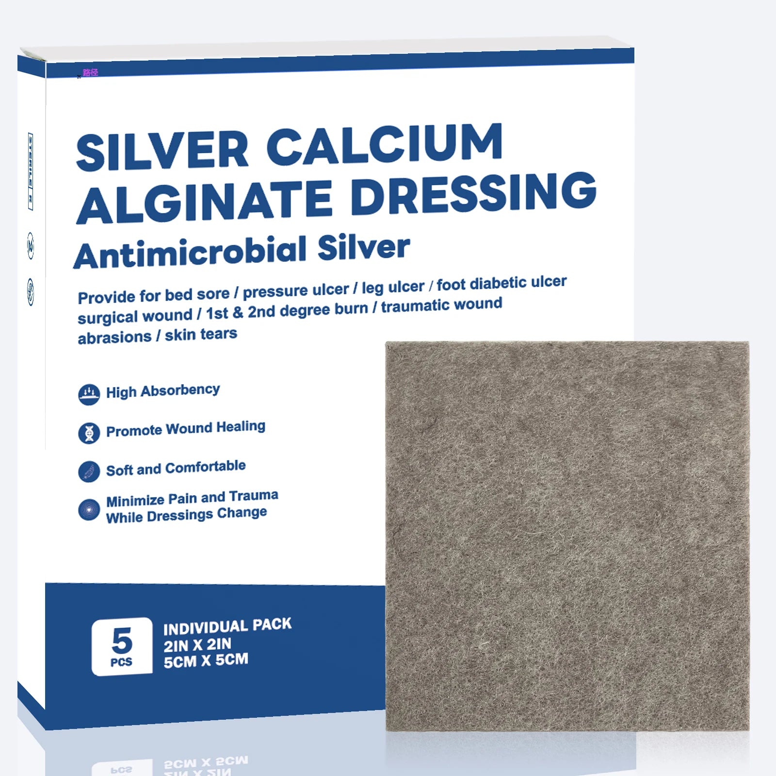 Silver Calcium Alginate Wound Dressing Pads – Soft, Highly Absorbent Wound Care for Effective Healing (2/3/4in, 5/10pcs)