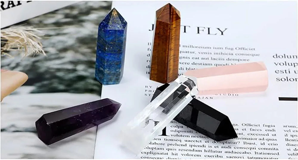 Natural Stone & Crystal Point Wand – Obelisk for Healing, Meditation & Decor