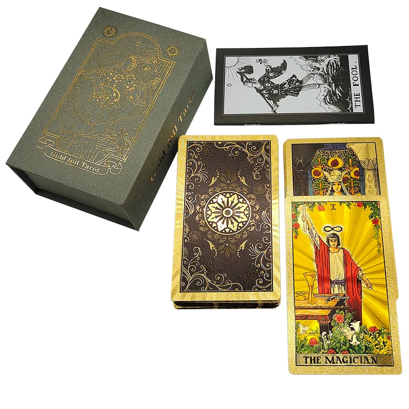 Gold Foil Waterproof Tarot Card Deck – Rose Pink PET Plastic Oracle Cards for Divination & Board Game Play