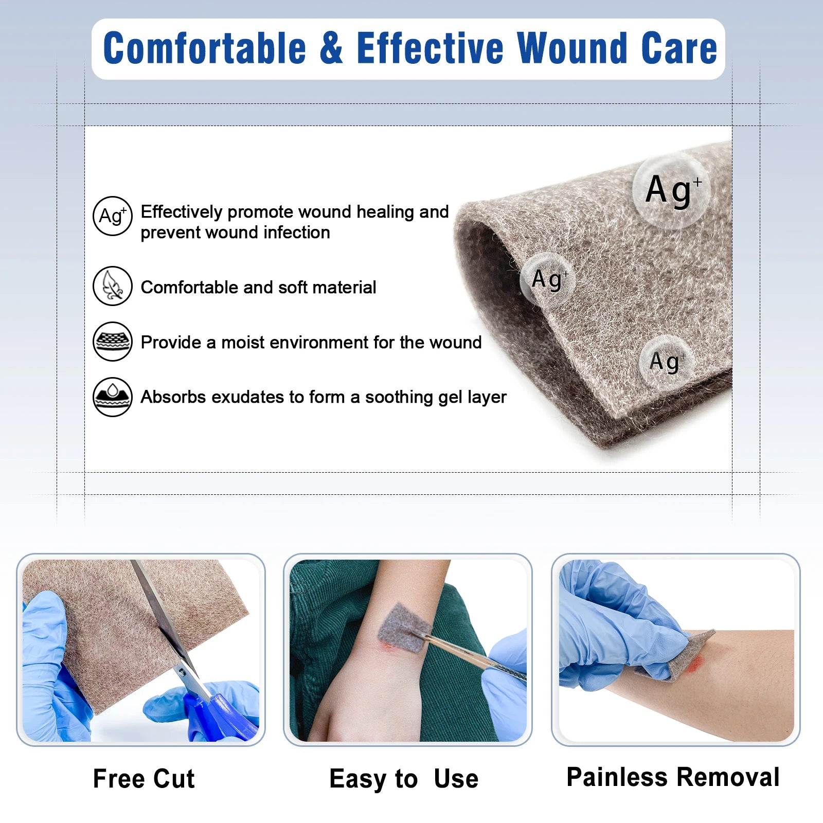 Silver Calcium Alginate Wound Dressing Pads – Soft, Highly Absorbent Wound Care for Effective Healing (2/3/4in, 5/10pcs)