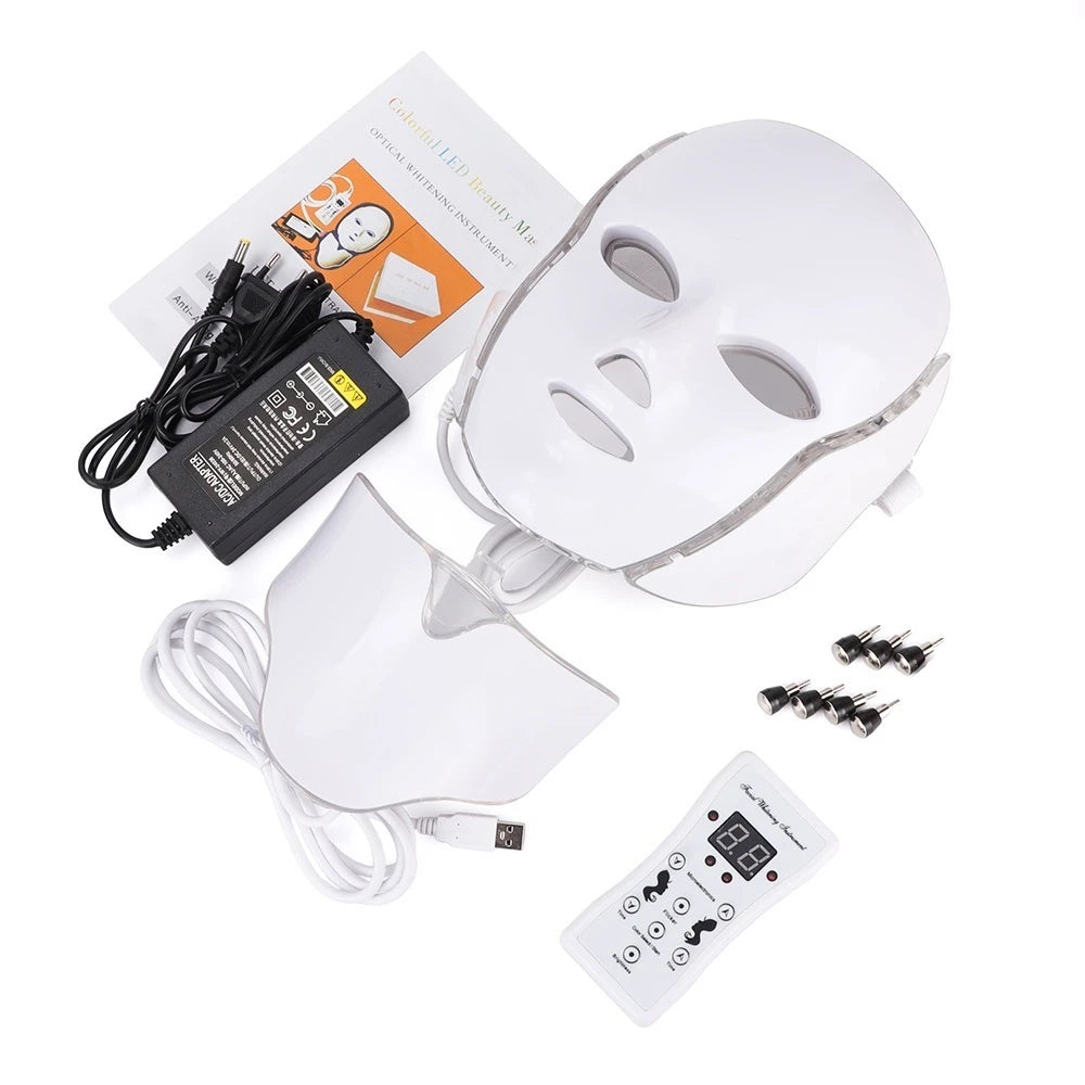 Air Bag 7-Color LED Facial Beauty Mask with Neck Treatment – Skin Rejuvenation, Whitening & Anti-Acne Therapy