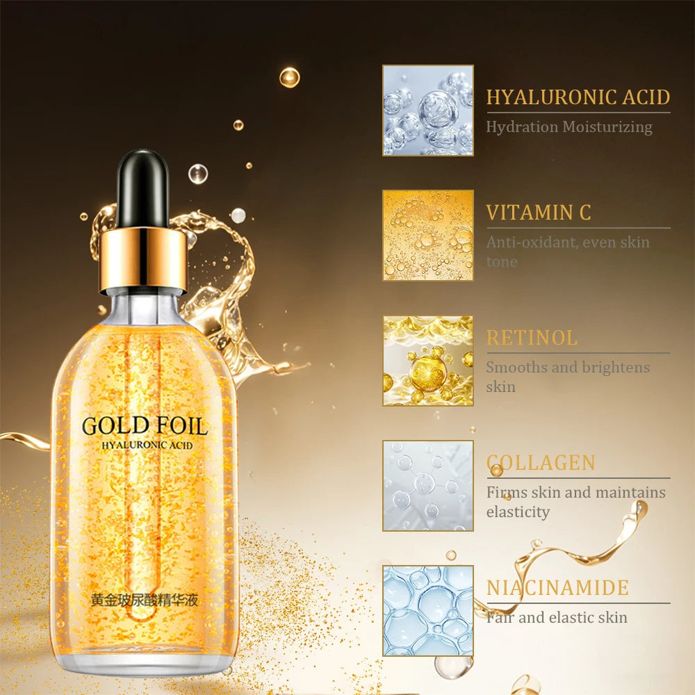 Gold Hyaluronic Acid & Nicotinamide Face Serum – Anti-Aging, Whitening & Collagen Boosting Skincare, 100ml 24K