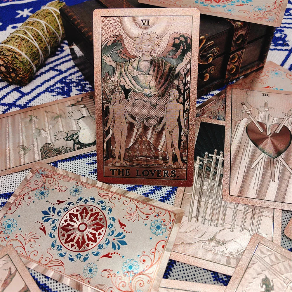 Gold Foil Waterproof Tarot Card Deck – Rose Pink PET Plastic Oracle Cards for Divination & Board Game Play
