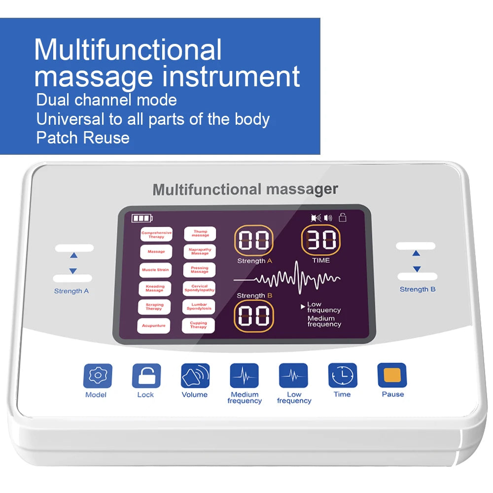 Muscle Stimulator TENS & EMS – Low Frequency Electronic Pulse Massager with Dual Channels & Touch Control - 12-Mode