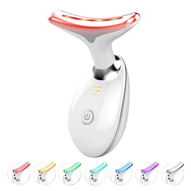 Facial & Neck Massager – 7 Colors LED Anti-Wrinkle - Skin Tightening, Lifting & Double Chin Reduction Tool