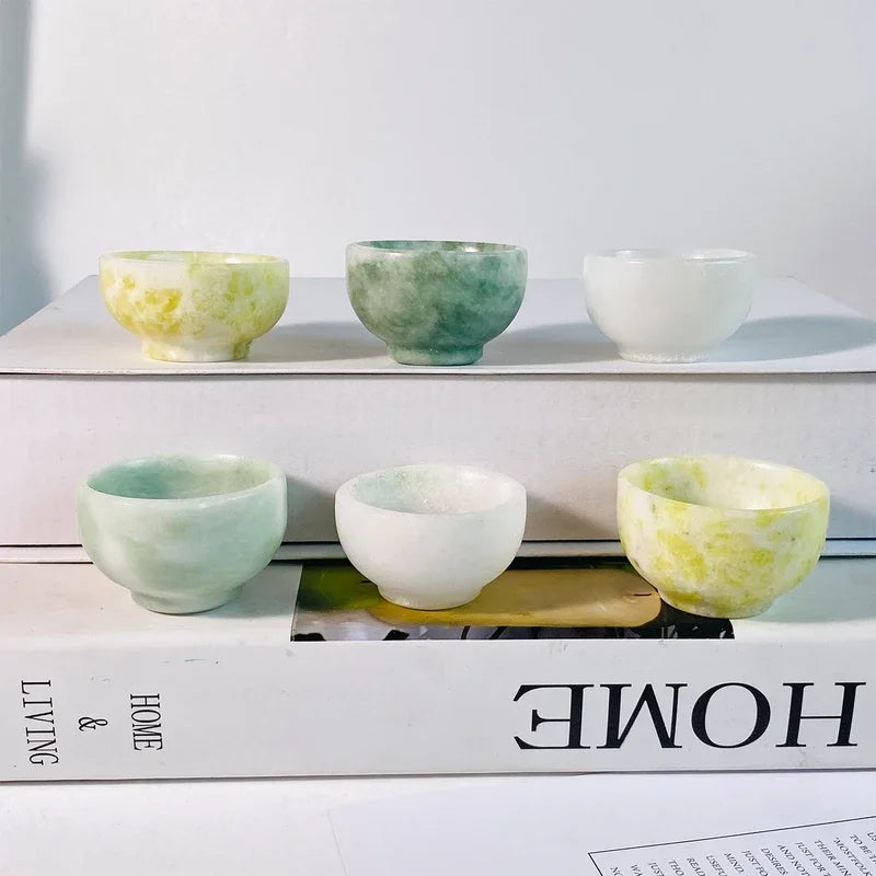 Natural Crystal Jade Bowl – Hand-Carved Quartz Cauliflower Jade Cup for Reiki & Home Decor