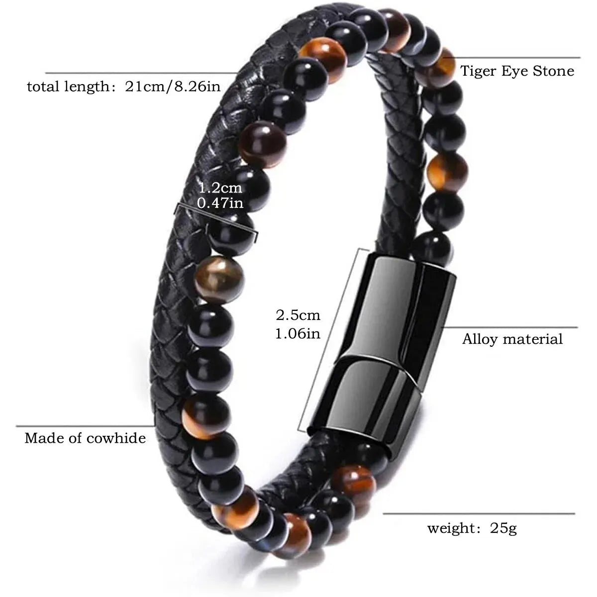 Stainless Steel Tiger Eye & Lava Stone Bead Bracelet – Unisex Natural Energy Jewelry