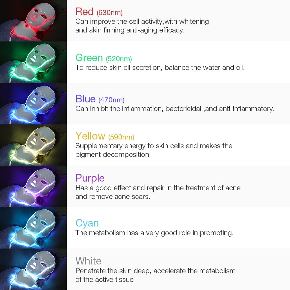 Air Bag 7-Color LED Facial Beauty Mask with Neck Treatment – Skin Rejuvenation, Whitening & Anti-Acne Therapy