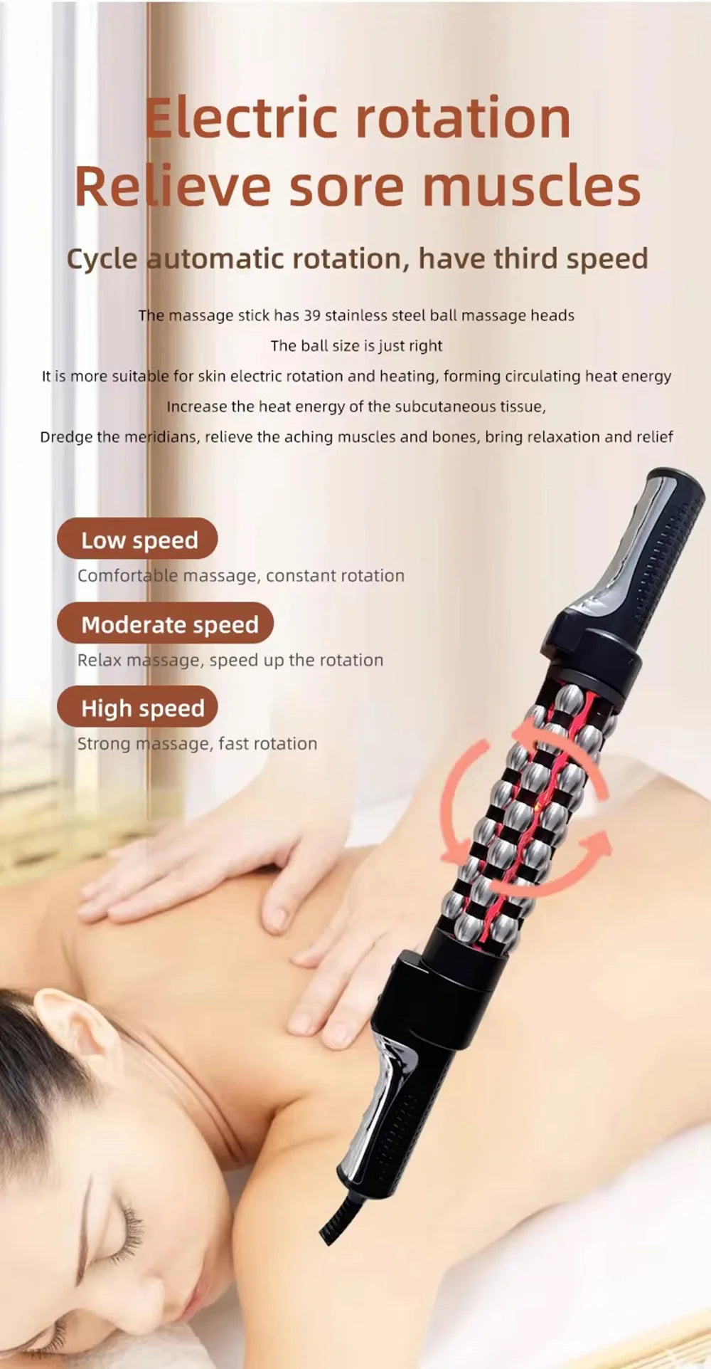 360° Rotating Red Light Heated Massage Roller – Full Body Anti-Cellulite & Muscle Relaxation Device