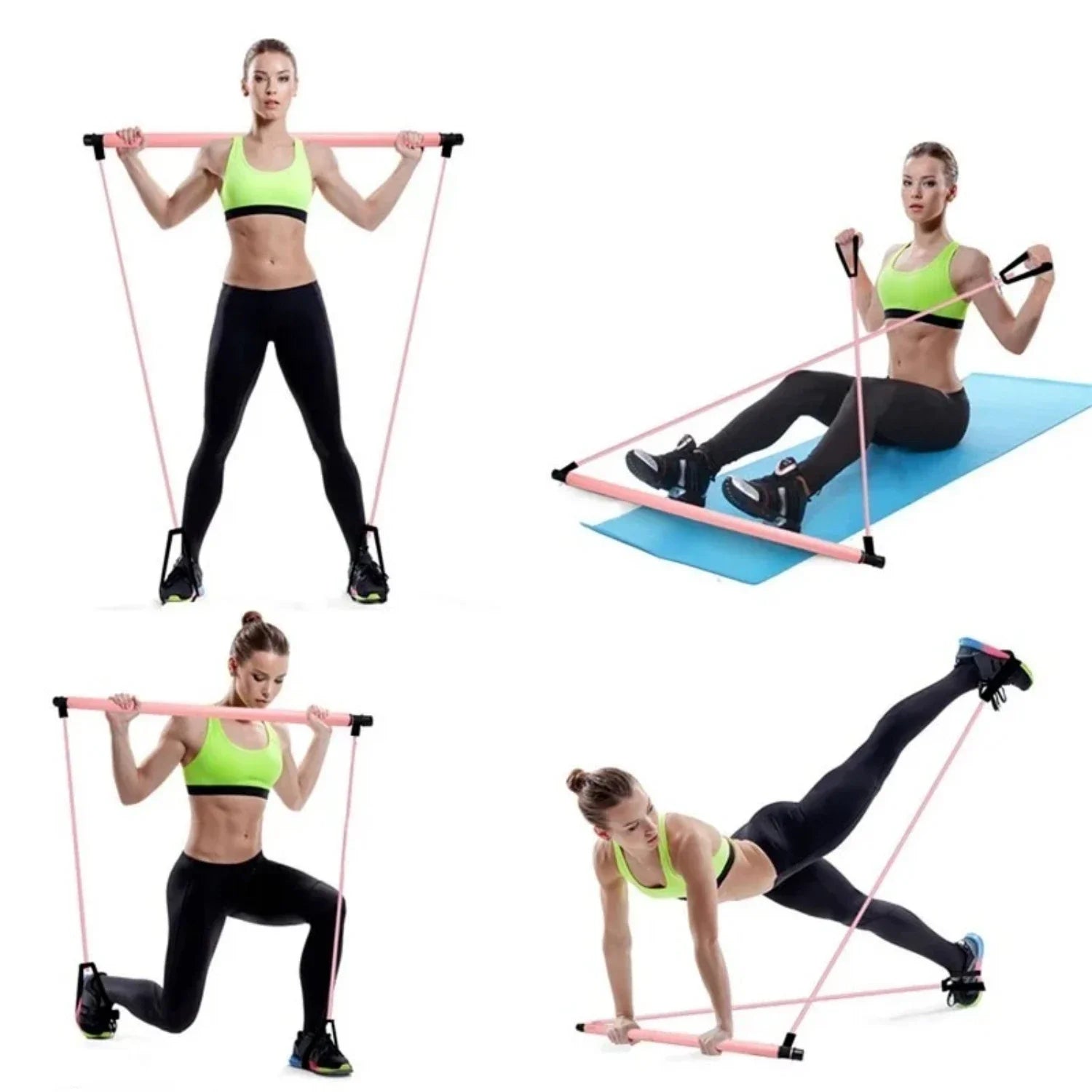 Resistance Band Fitness Bar - Portable Pilates Exercise Kit – for Home Workouts, Yoga, and Body Sculpting
