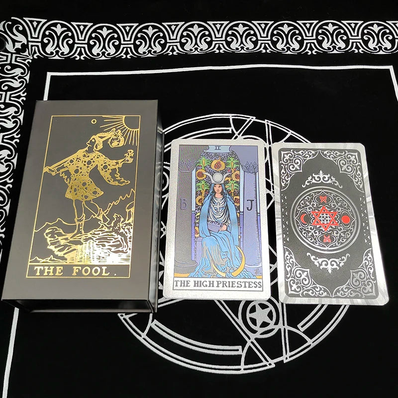 Gold Foil Waterproof Tarot Card Deck – Rose Pink PET Plastic Oracle Cards for Divination & Board Game Play