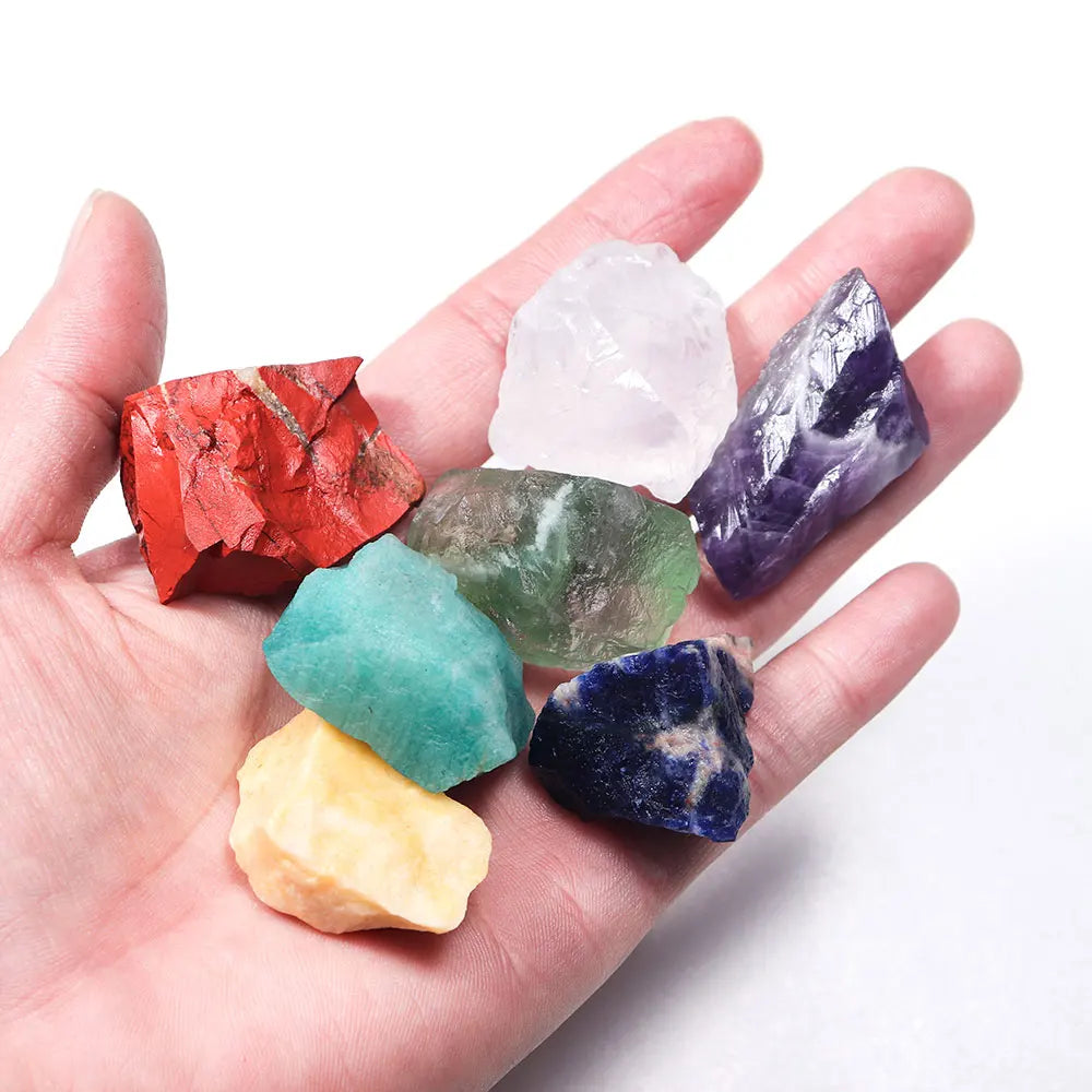 Natural Crystal Chakra Set – 7-Piece - Raw Healing Stones for Meditation & Energy Balance
