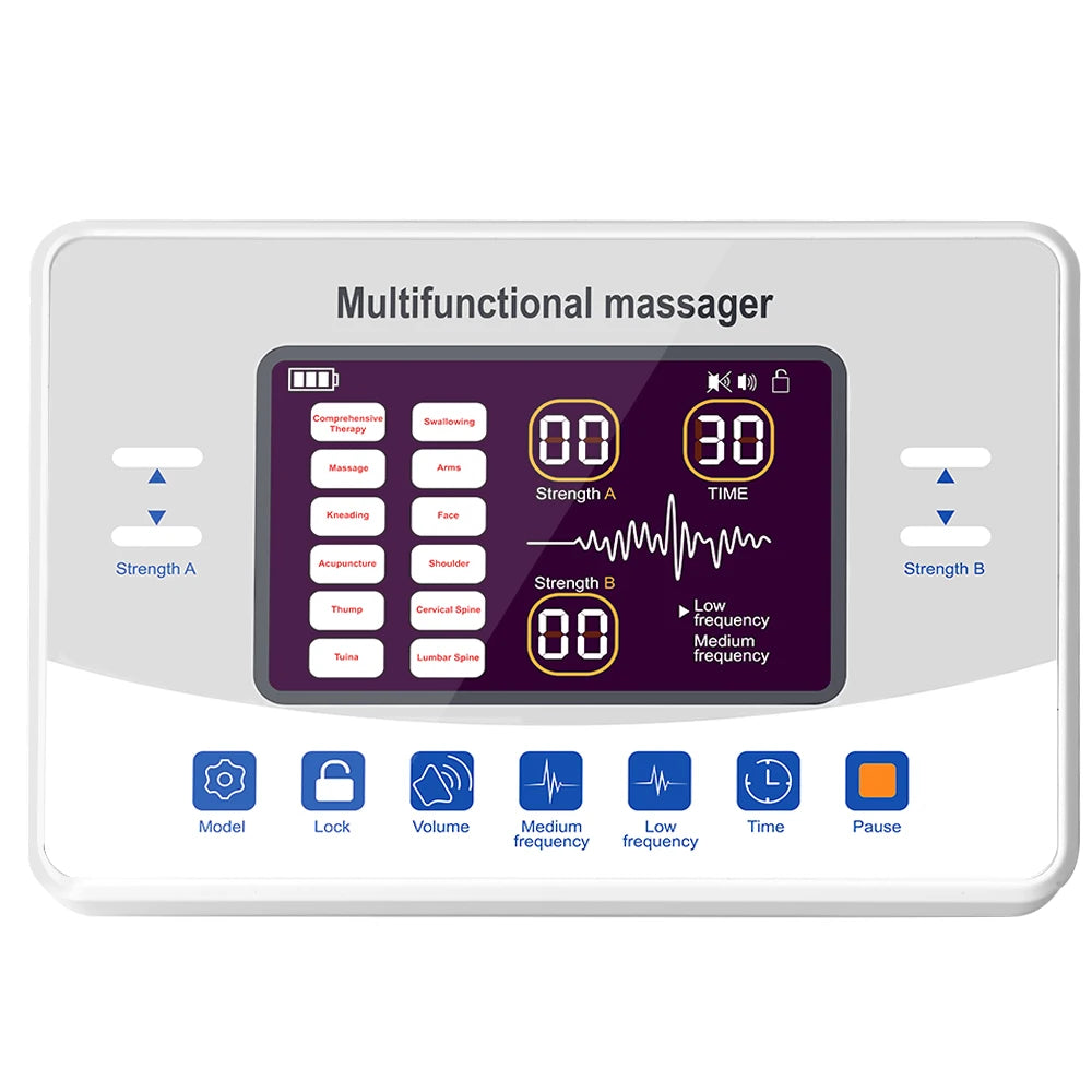 Muscle Stimulator TENS & EMS – Low Frequency Electronic Pulse Massager with Dual Channels & Touch Control - 12-Mode