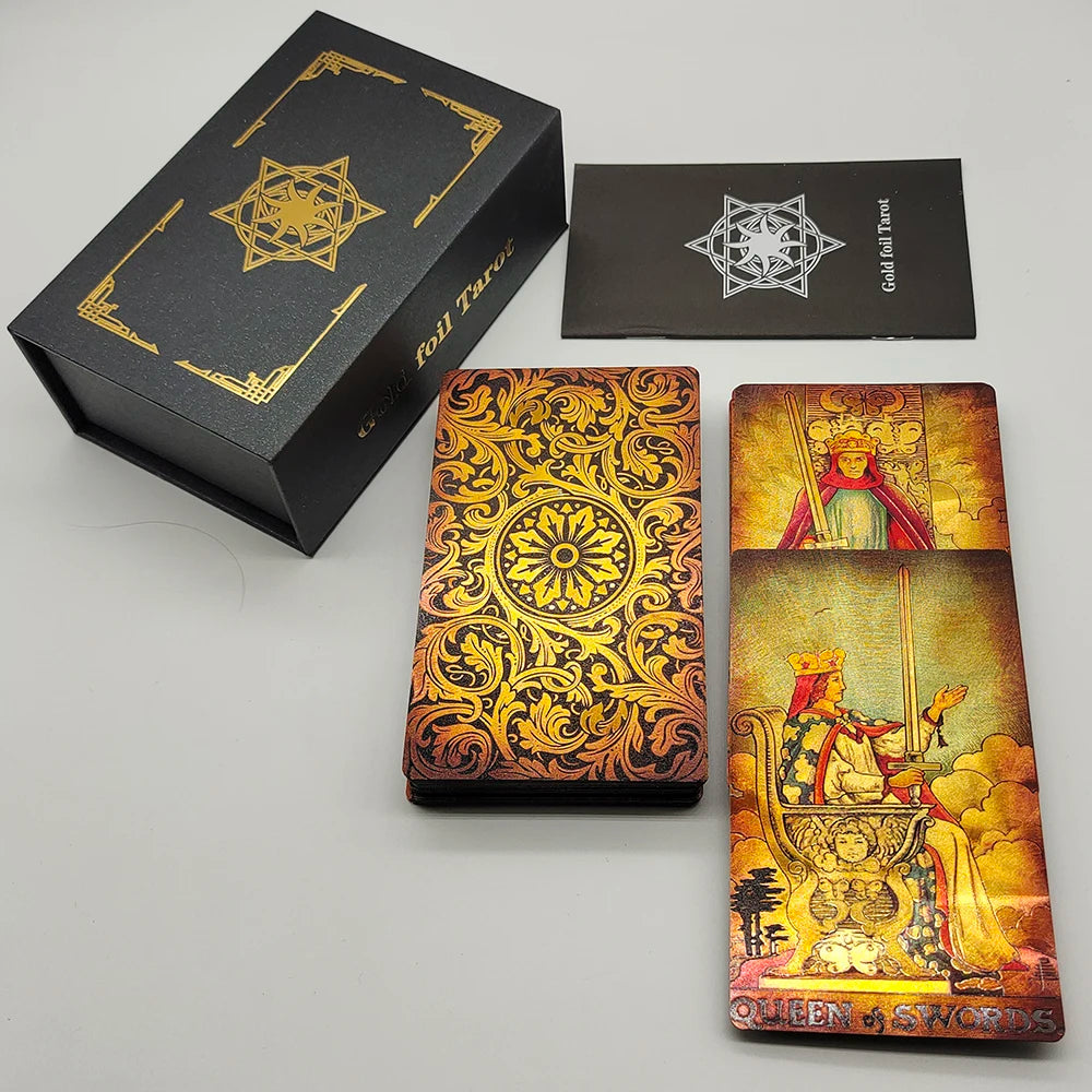Gold Foil Waterproof Tarot Card Deck – Rose Pink PET Plastic Oracle Cards for Divination & Board Game Play