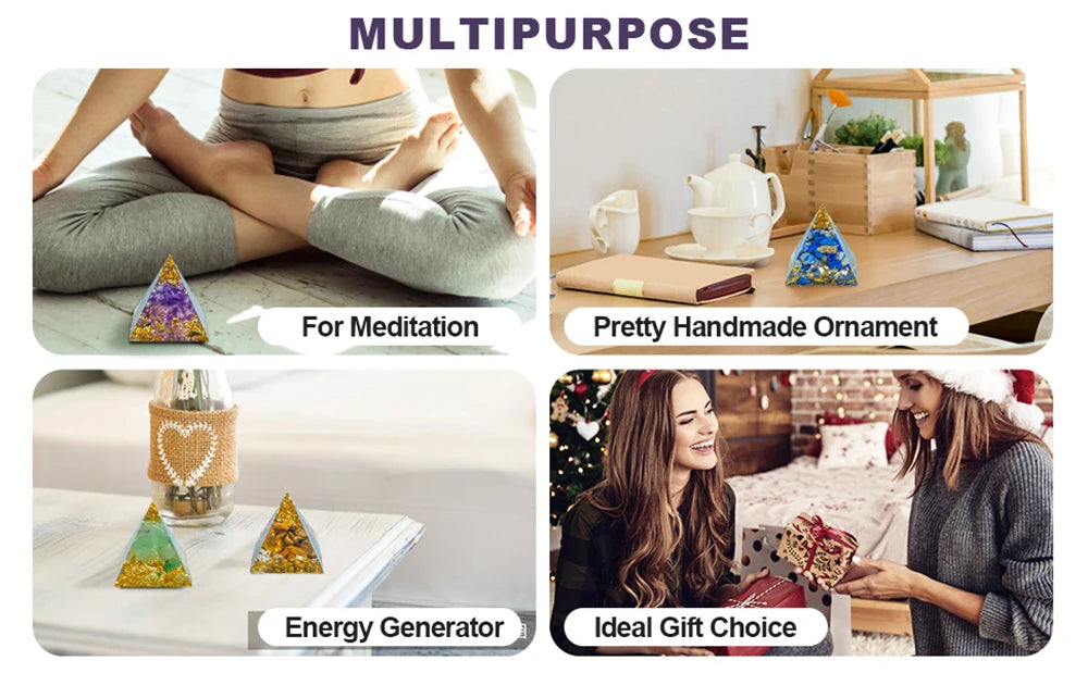 Natural Crystal Energy Pyramid – Quartz & Amethyst Reiki Generator for Chakra Healing & Meditation, 1.18in