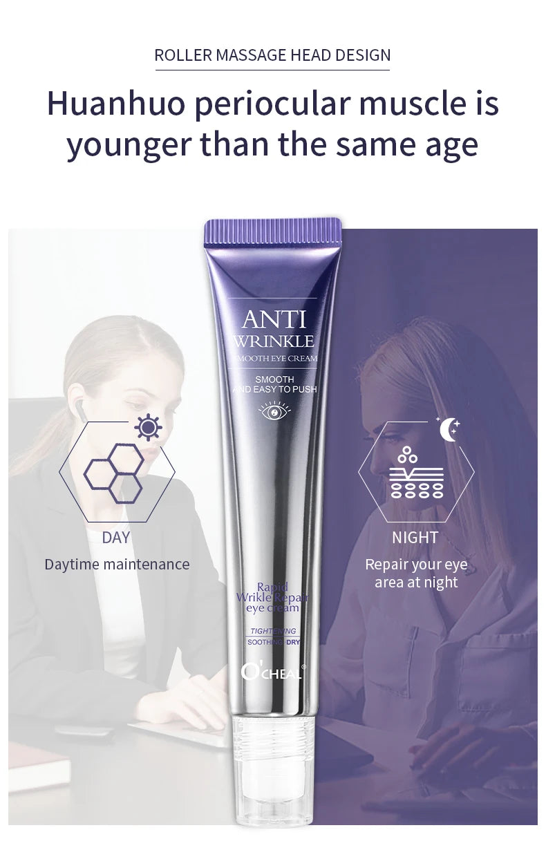 O'CHEAL Anti-Wrinkle & Dark Circle Eye Cream with Roller Massager – Hyaluronic Acid Formula